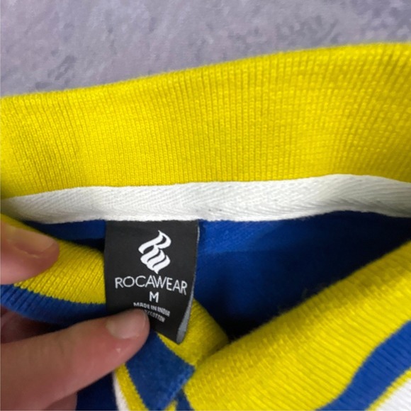 Vintage Rocawear Polo Shirt Mens Medium Blue Yellow Y2K Colorblock Streetwear - Picture 4 of 8